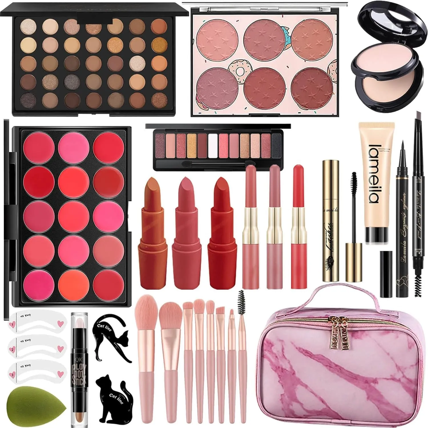 Ultimate All-in-One Makeup Collection for Women - Perfect for Beginners & Pros, Portable (Black)