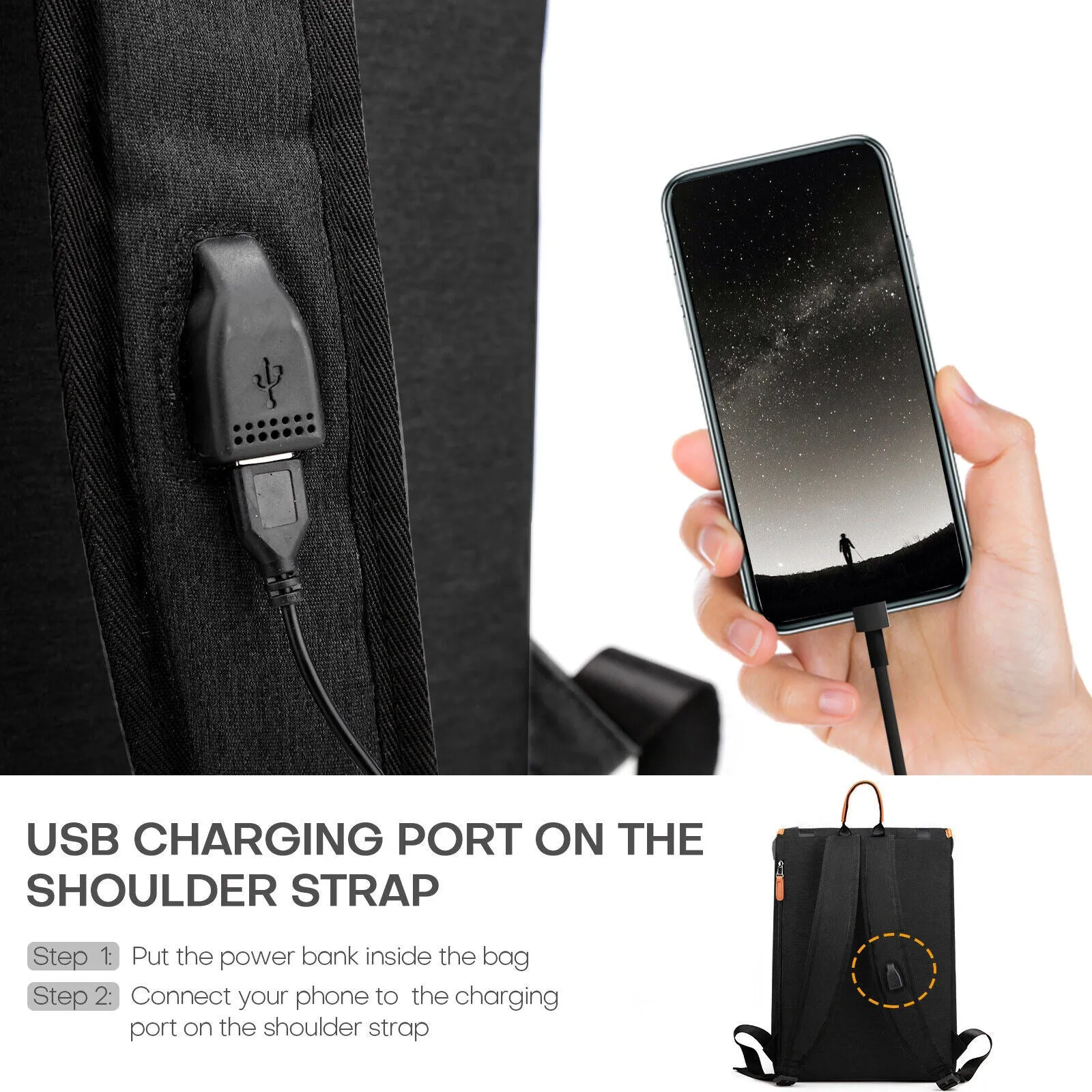 USB Port Anti-theft Rucksack Travel Bag