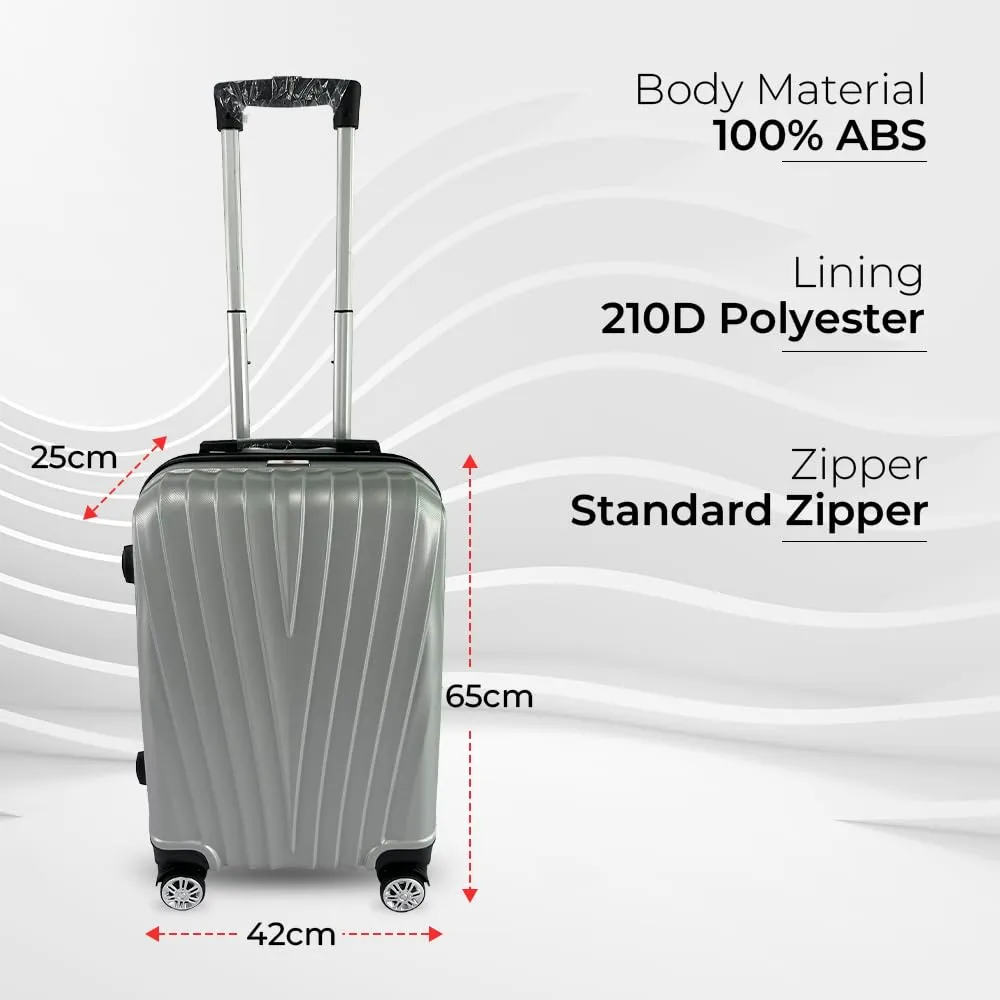 USHA SHRIRAM ABS (Check-in Bag) 24 inch Luggage Bag (65cm) |Trolley Suitcase for Travel | Travel Luggage for Men Women |360 Degree Wheel | Travel Bags for Luggage Trolley Carry On Suitcase (Silver)