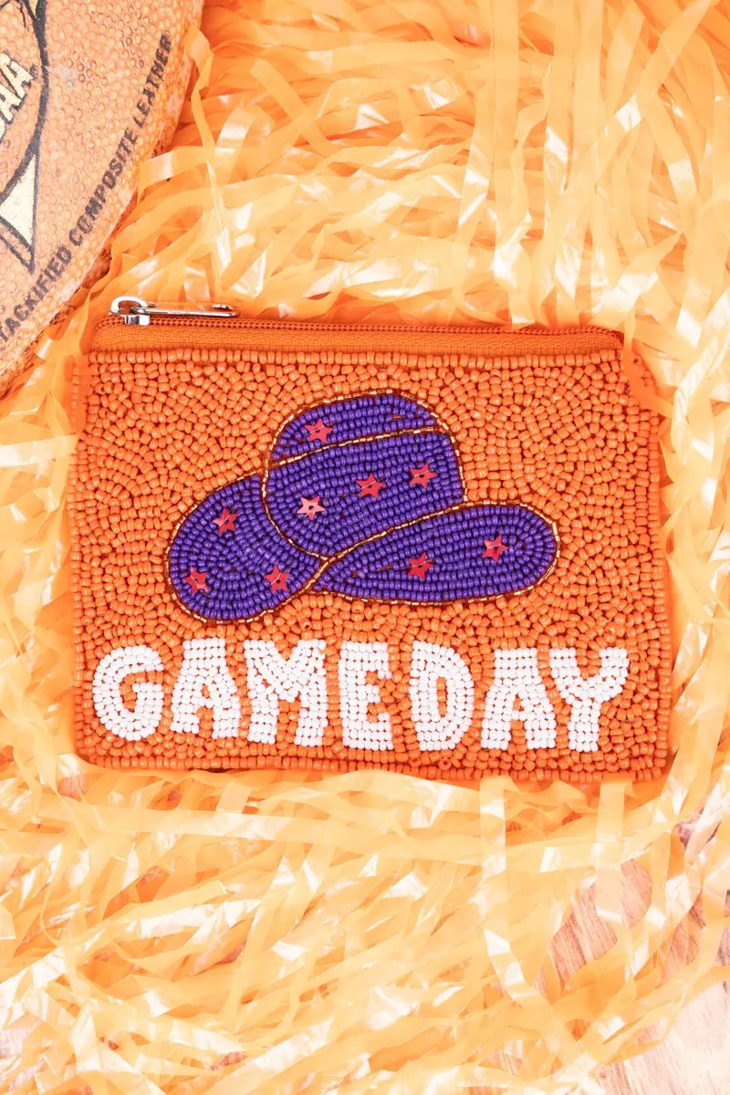 Viola Hat's Off Game Day Orange and Purple Seed Bead Coin Purse