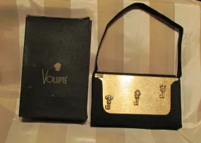 Volupte Lip Lock Purse & Cigarette Case 1950's Gold And Black Moire Purse