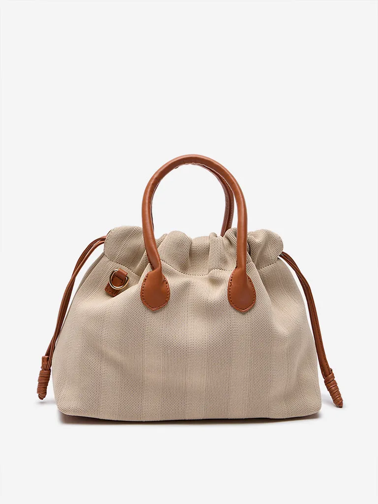 Westside Beige Fabric Textured Bucket Bag