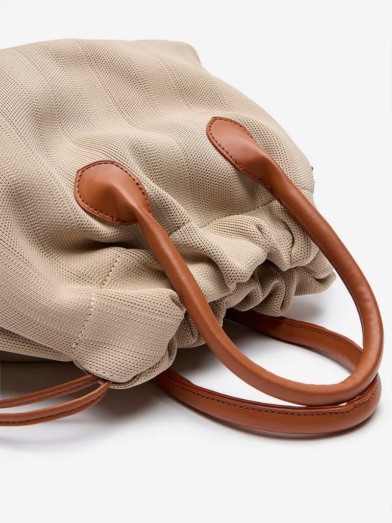 Westside Beige Fabric Textured Bucket Bag