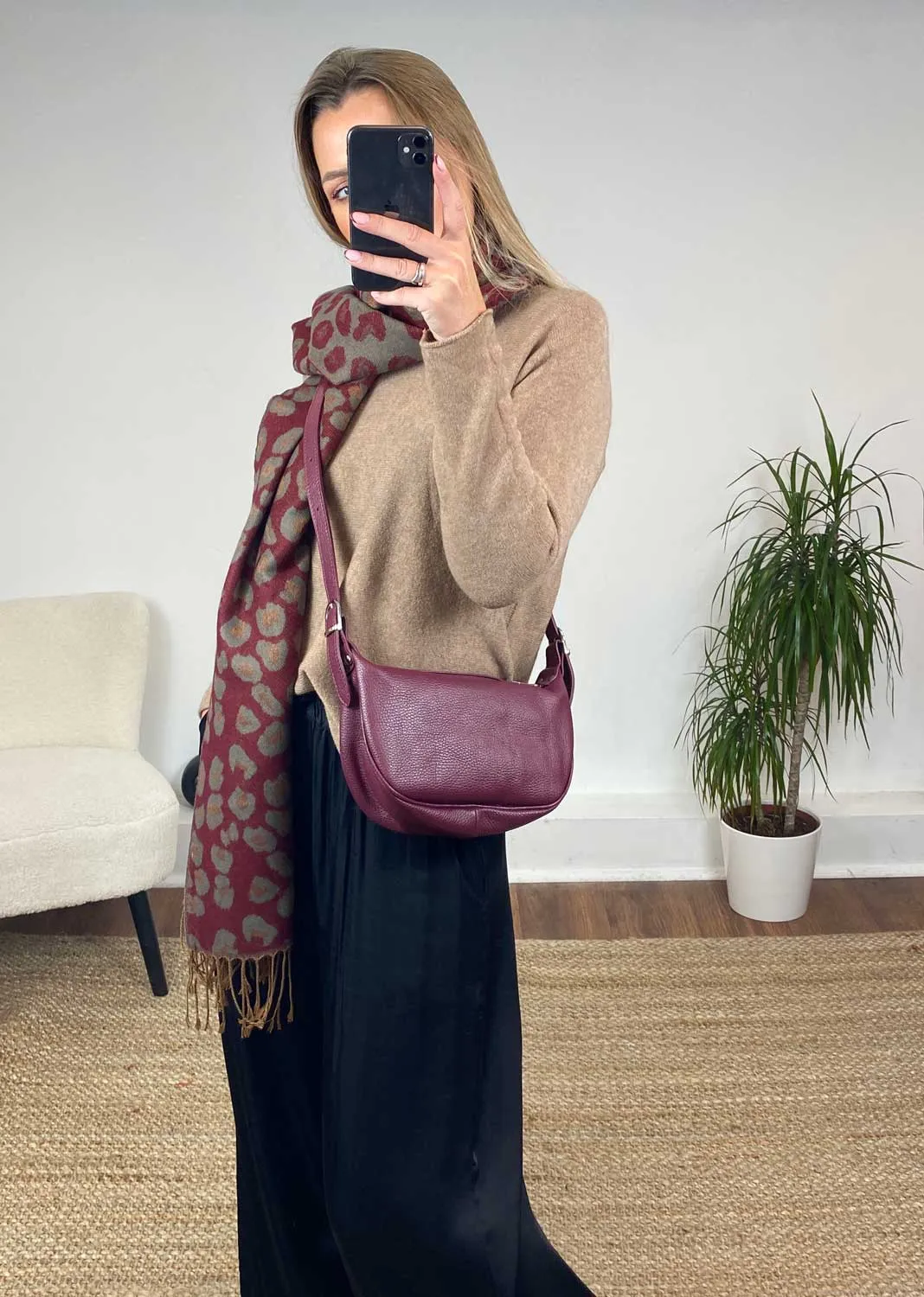 Whisper Leather Sling Bag in Burgundy