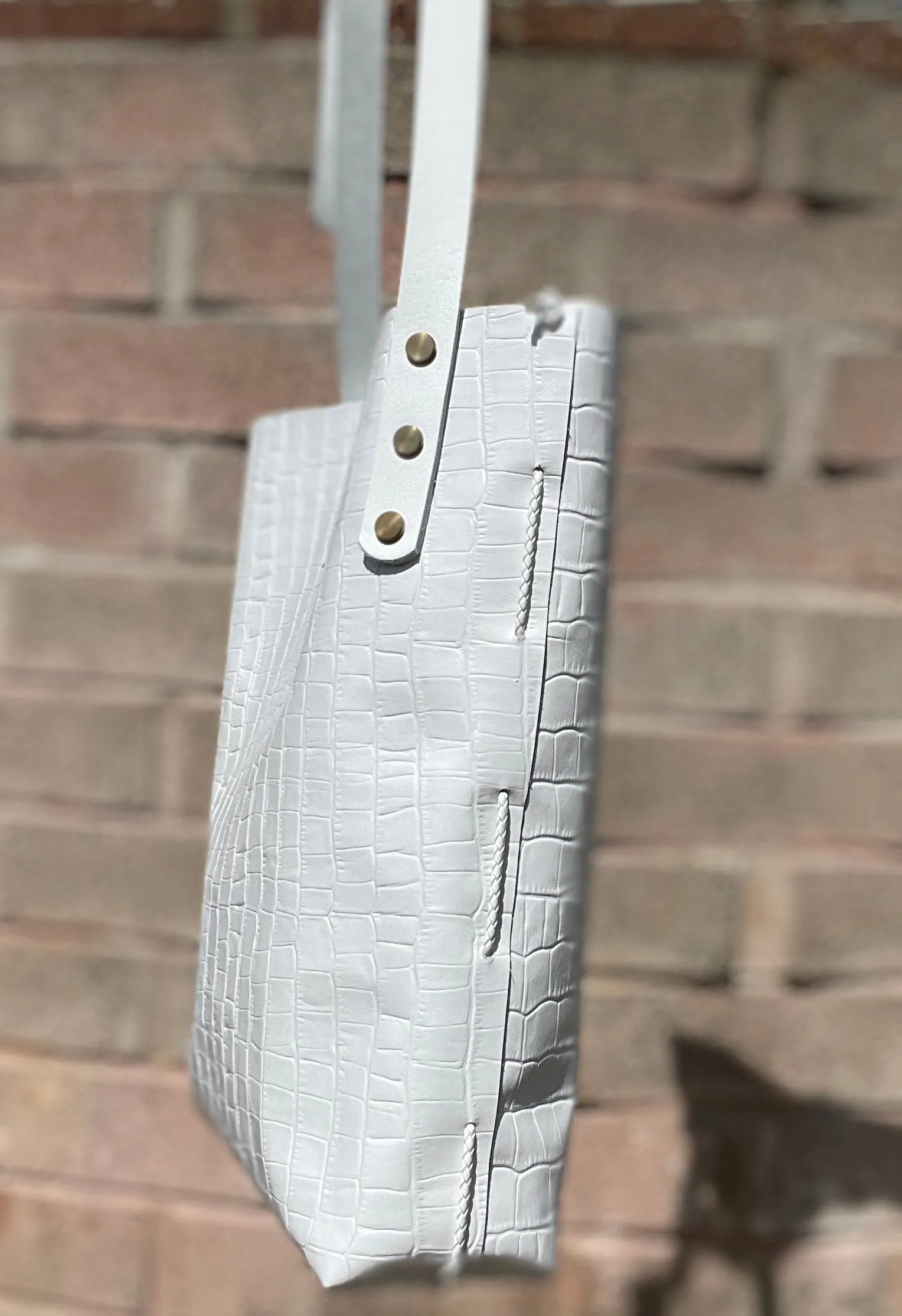 White Reptile Embossed Crossbody Bag