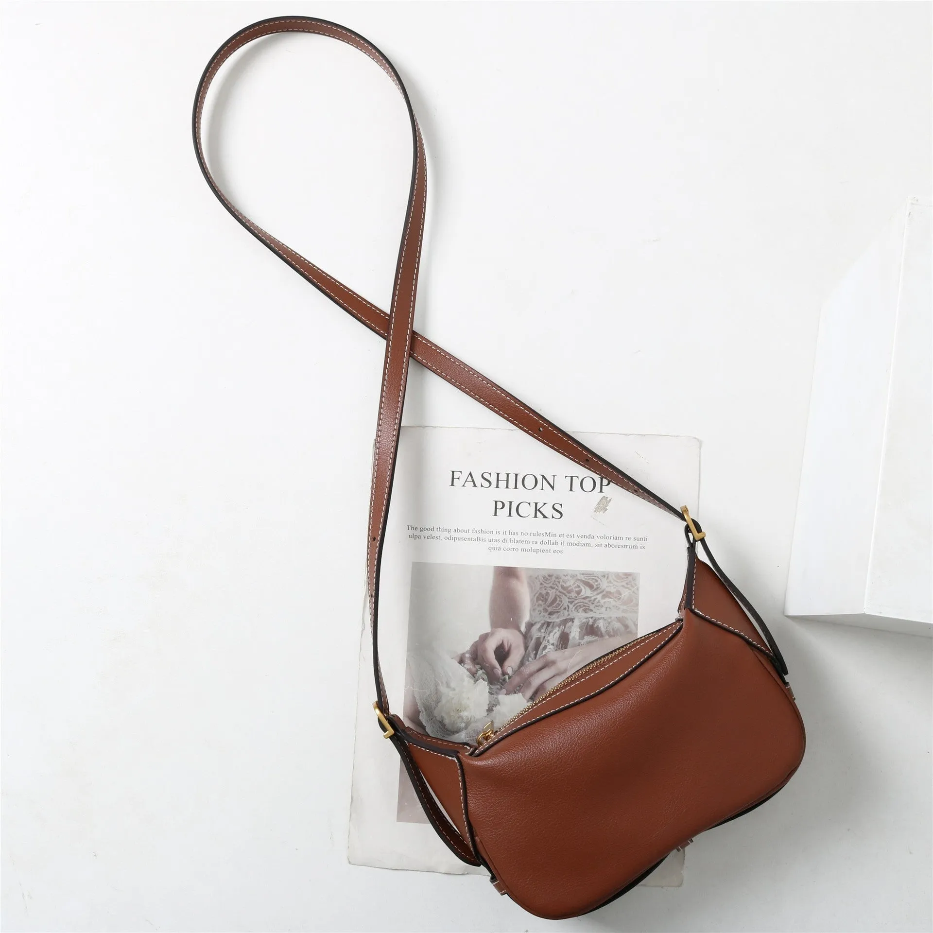 Womens Calfskin Leather Cross Body Underarm Bag