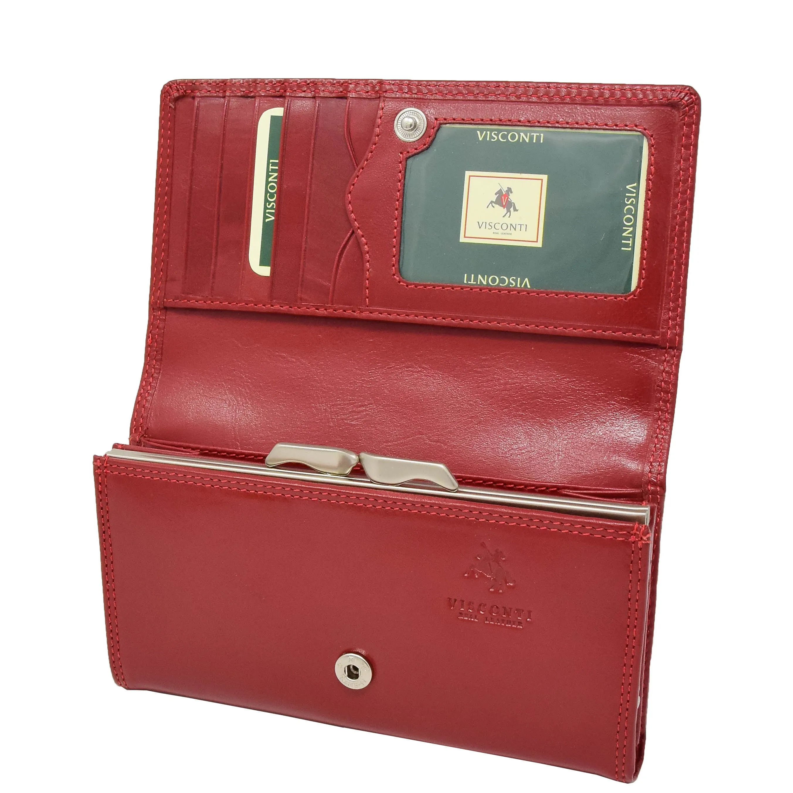 Womens Real Leather Envelope Style Clutch Wallet Purse AVM1 Red