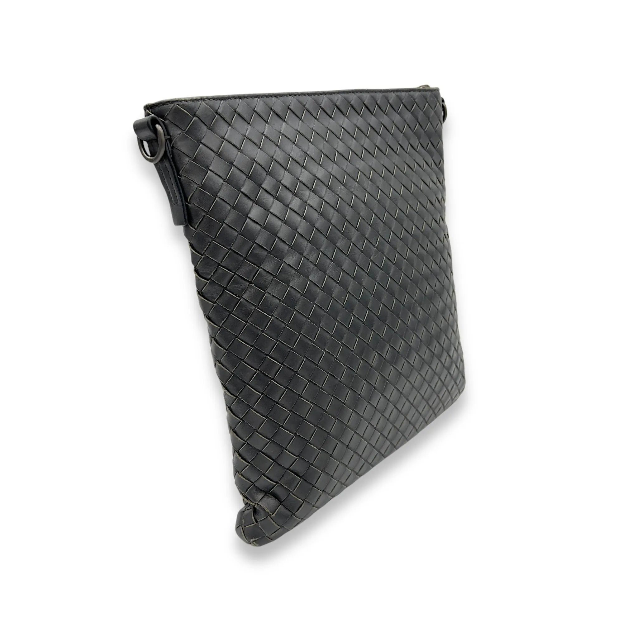 Woven Messenger bag in Intrecciato leather, Gunmetal Hardware