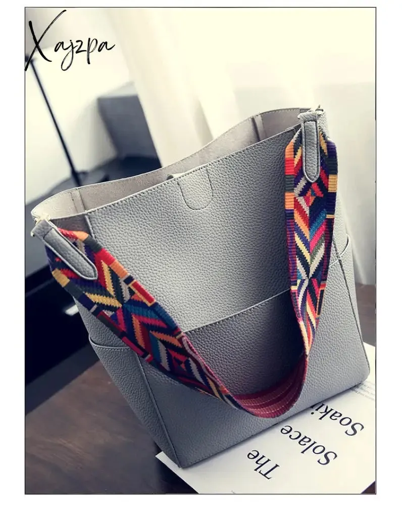 Xajzpa - Brand Designer Women Handbag and purse Large Capacity Colorful Strap Shoulder Bag PU Leather Bucket Crossbody Bags big Totes