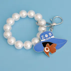 Zeta Phi Beta Keychain Purse Charm Blue White Hat Pearl Keychain